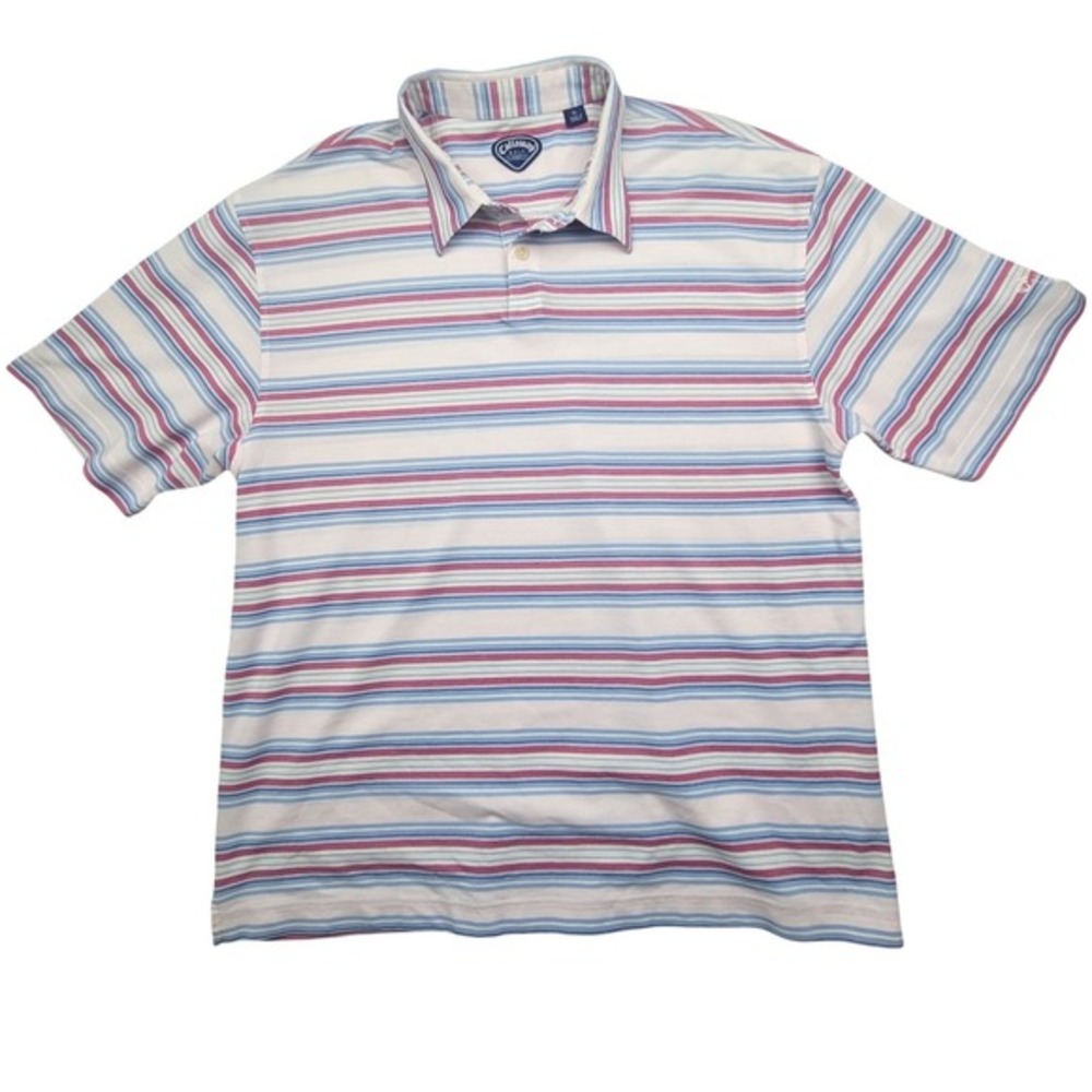Callaway Golf Sport Mens‎ XL Polo Shirt Striped Blue Pink Stripes & Light Pink